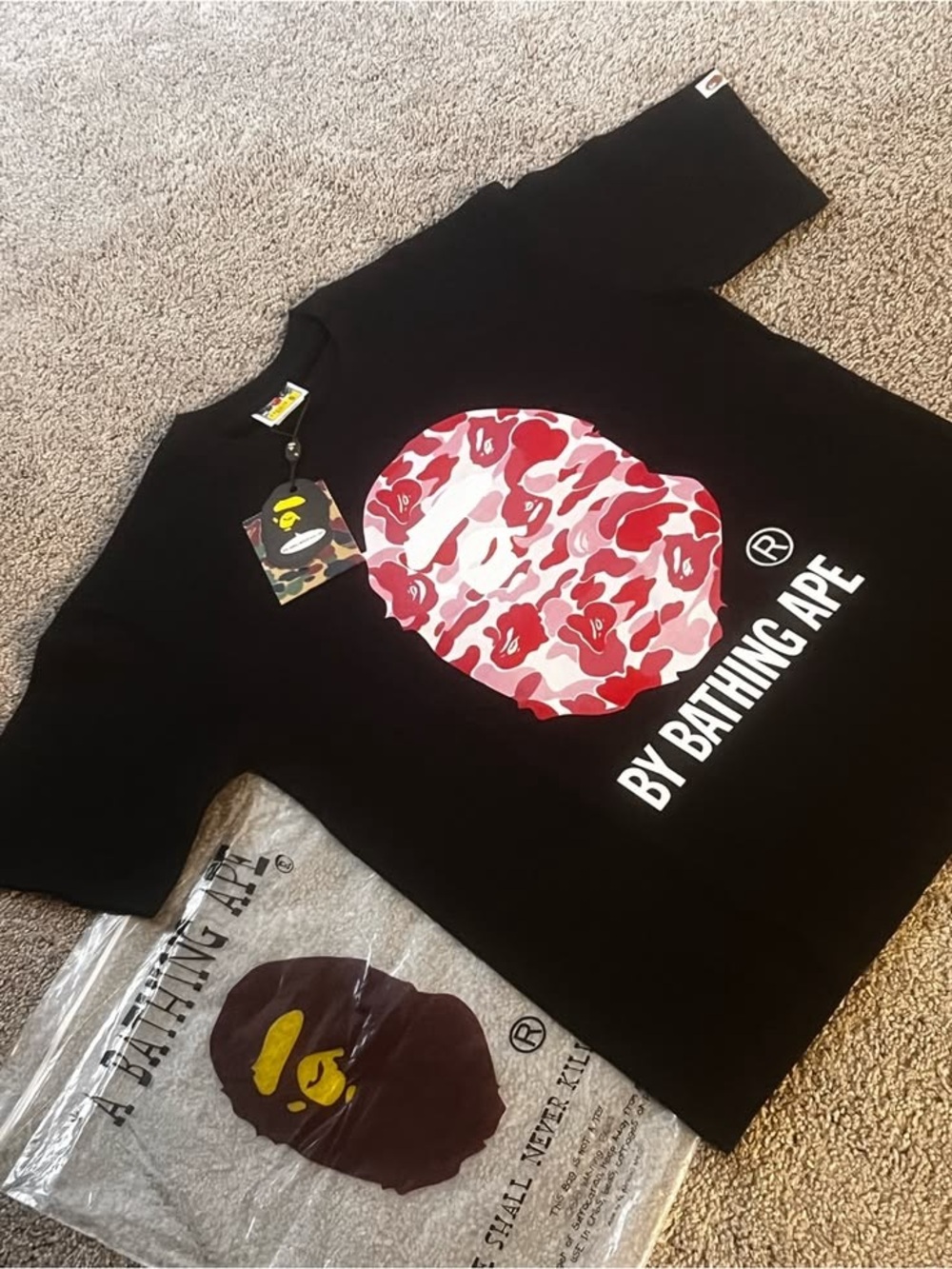 A Bathing Ape Black T-Shirt with Red Camo Ape Head